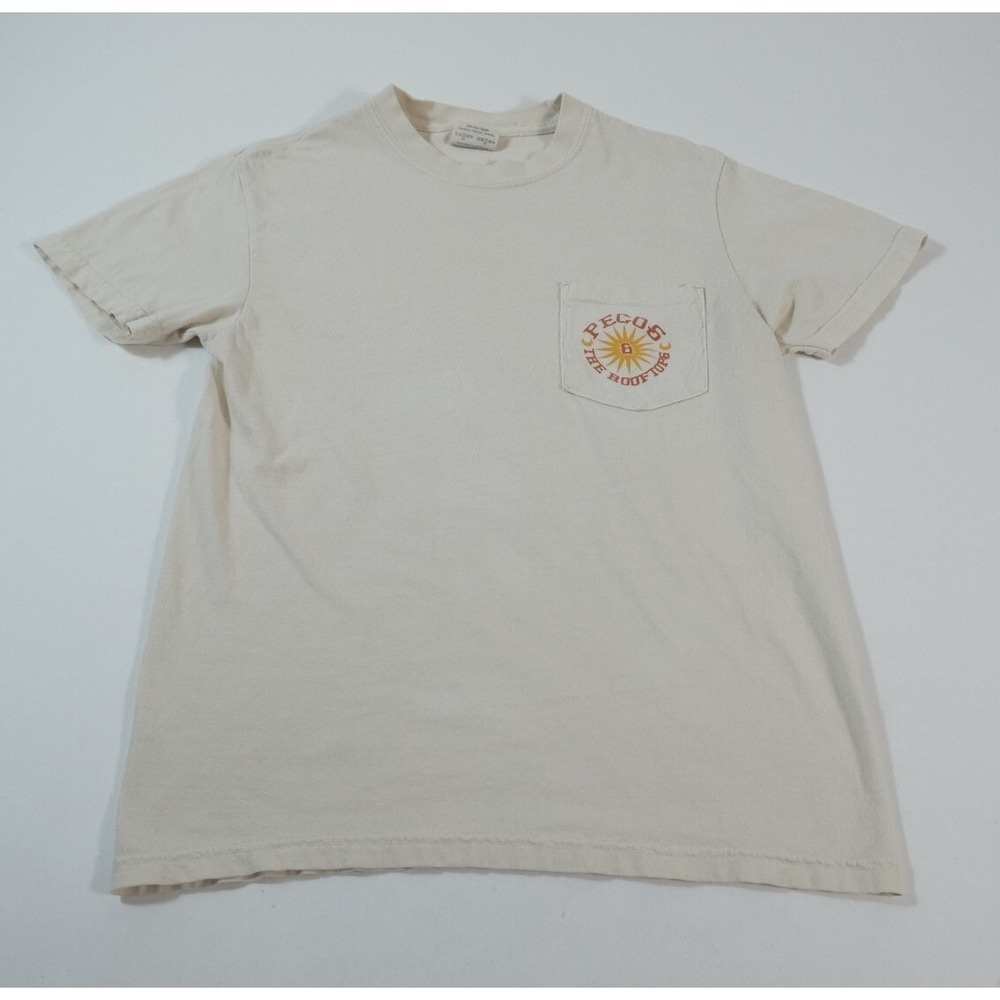 Comfort Colors T-Shirt Mens Small Ivory Pecos & The Rooftops Band Graphic Pocket